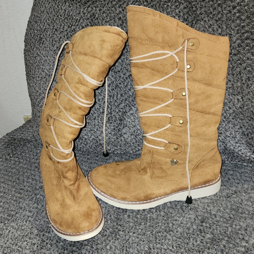 Women's slip on camel colored boots